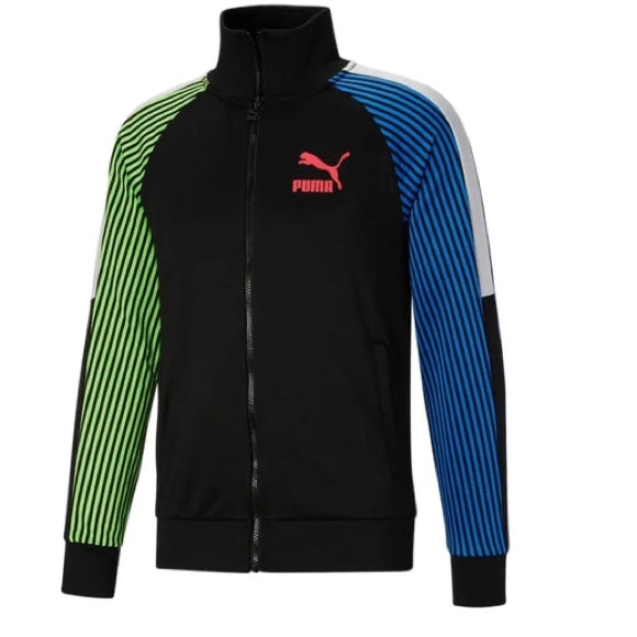 Puma Long Raglan Sleeve Front Zip Closure Track Jacket w/Bright Striped Sleeves - Picture 5 of 11
